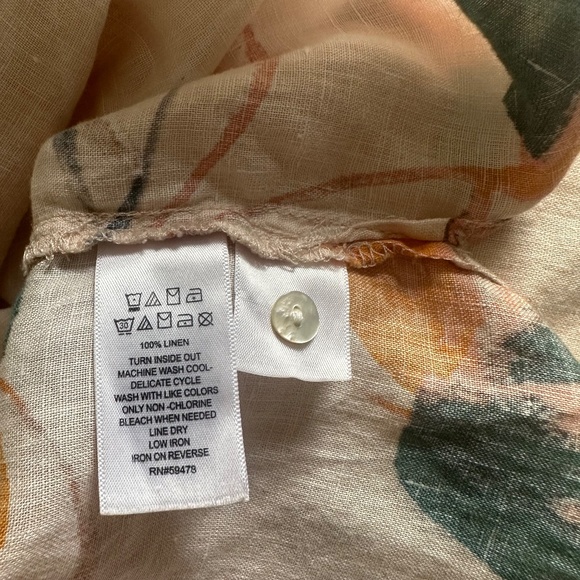 Rachel Zoe 100%‎ Linen Floral Print Button Up Shirt Size Medium Blouse Top Peach - Picture 16 of 16